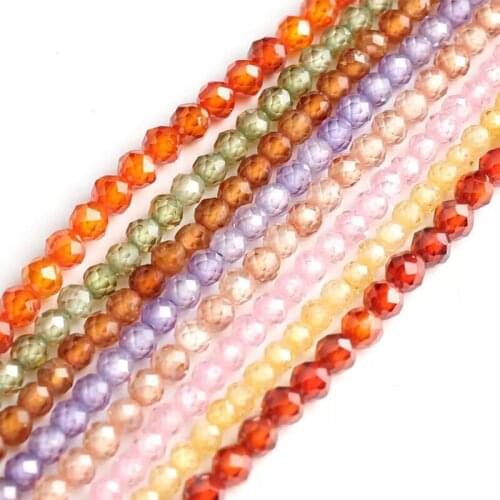 2-2.5mm 3-3.5mm Faceted Natural Zircon Stone Beads Round Loose Green/White/Pink/Purple Colorful Zircon Beads For Jewelry Making