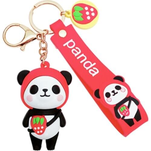 Panda doll football cute bag key foil jewelry couple a pair of keychain drop glue production