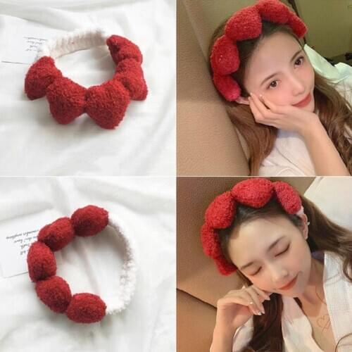 Cute Women Heart Pompom Soft Headband Makeup Shower Washing Face Hair Accessory Decorated with heart pompom, this headband is