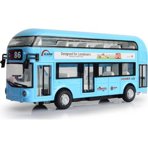 Alloy double-decker tour bus air-conditioned bus city bus model children return force acousto-optic toy car