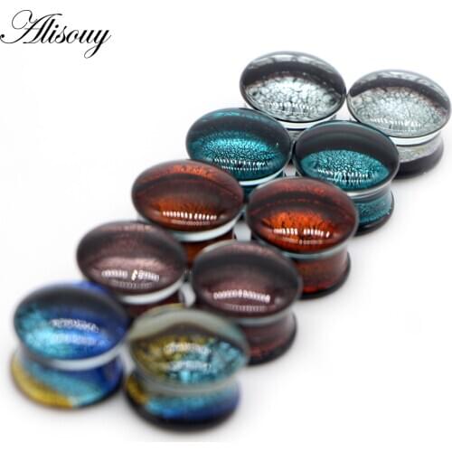 Alisouy 2PC Fashion Round five style Glass Ear Plugs Strechers Expander Earrrings Romantic Gift For Unisex Piercing Body Jewelry