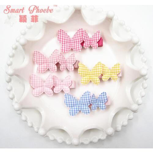 Boutique 20pcs Fashion Cute Plaid Butterfly Hairpins Kawaii Candy Color Animal Hair Clips Hair Accessories Headwear