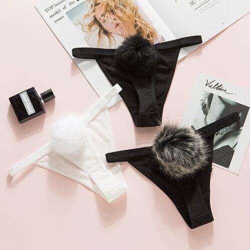 Fashion G-String Thong Panty Underwear Sexy Seamless Soft Pompom Panties Rabbit Hair Ball Cute Lady Girl Cotton T-Back Lingerie