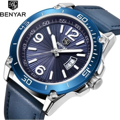 2020 Luxury Brand BENYAR Date Quartz Watch Men Casual Military Sports Watches Leather Wristwatch Male Relogio Masculino Clock
