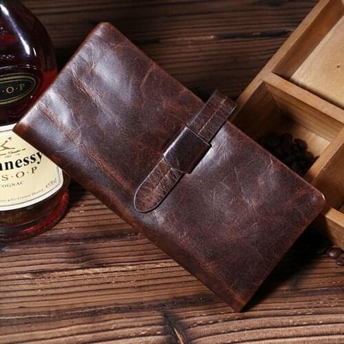 Top Quality New Men Crazy Horse Cowhide Genuine Leather Card Holder Pack Case Pocket Purse Hand Bag Trend Vintage Long Wallet