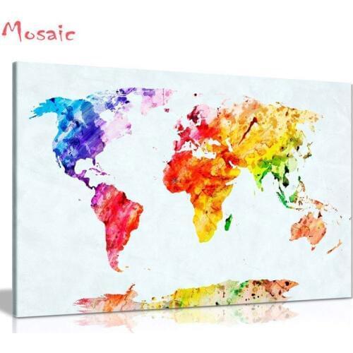 5D DIY Diamond Painting Kit,Crystal Rhinestone Embroidery Cross Stitch Set,colourful Painting world map Diamond Embroidery