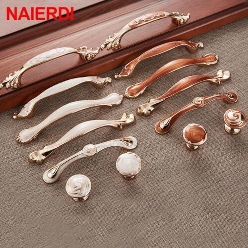 NAIERDI Red White Amber Series Cabinet Handles Zinc Alloy European Cabinet Pulls Drawer Knobs Wardrobe Door Handle Hardware
