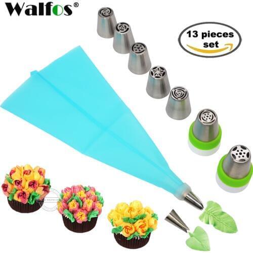 WALFOS 13Pcs /Set Russian Nozzles Pastry Icing Bag Three-Color Coupler Icing Piping Tips Cupcake Cake Decorating DIY Dessert