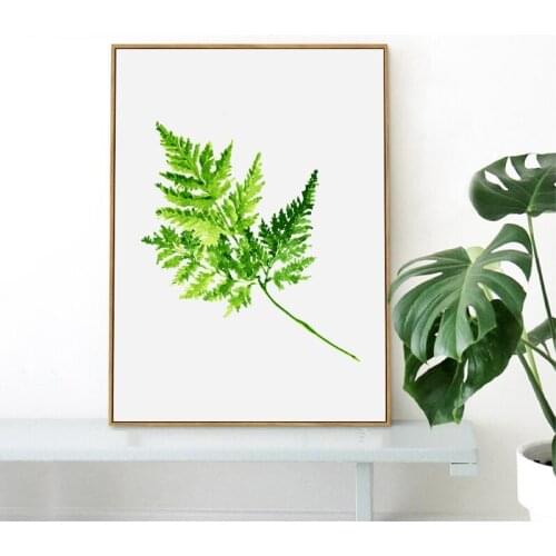 Watercolor Fern Green Leaves Wall Art Decor Print Poster , Tropical Plants Fern Canvas Painting Poster Home Decoration