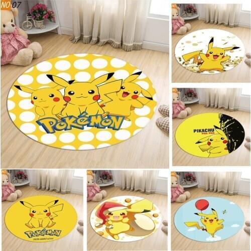 Pokemon Anti-slip Floor Mat Round Rug 3D Printed Cartoon Pikachu Figure Mat Carpet Kid Living Bedroom Flannel Carpet Bath Mat
