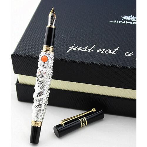 New Arrival Silver dragon ink pen Luxury High Quality Metal Black Ink Fountain Pen 0.5 mm Nib Pens School & Office Supplies Gift