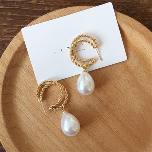 New restore ancient ways simple metal hollow out pearl ear nail, Korean style temperament fashion womans earrings