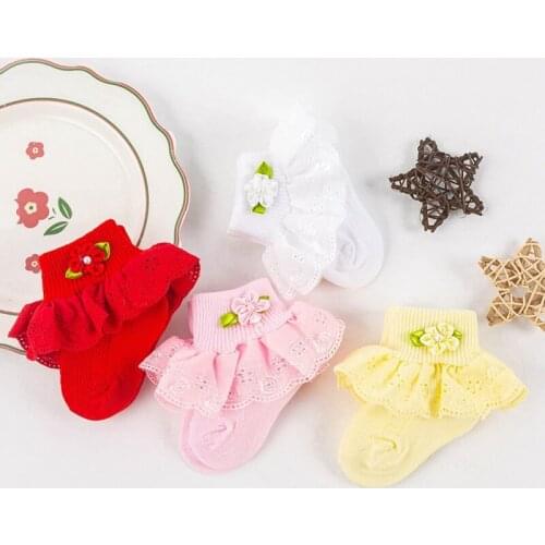 Wholesale Newborn Baby Girl Lace Ruffle Socks Lovely Short Socks Clothes Princess Style Baby Accessories For 0-6,6-12, Month