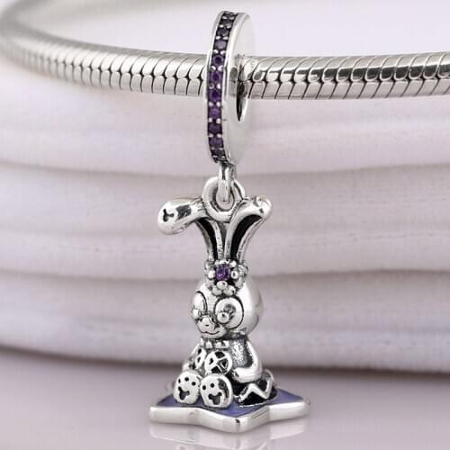 Original Purple Enamel Rabbit Stellalou With Crystal Pendant Beads Fit 925 Sterling Silver Charm Bracelet Diy Jewelry