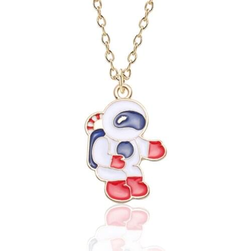 Fashion Cute Anime Enamel Astronaut Planet Pendant Necklace Women Men Gold Color Space Star Necklace Female Couple Jewelry Gift