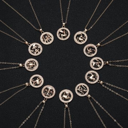 2021 Trendy New Charm Zodiac Sign Round Pendant Chain Necklace For Women Men Birthday Fashion 12 Constellation Jewelry Gift Card