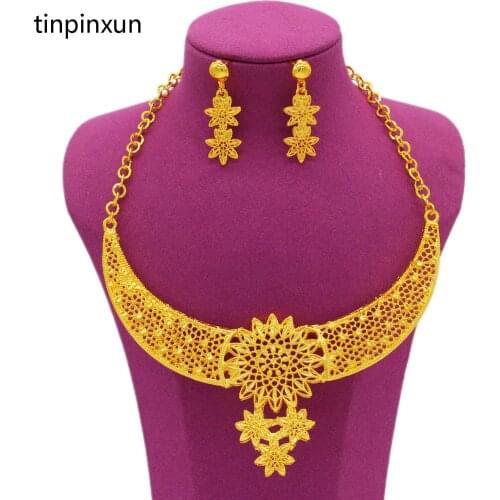 PINXUN Star Necklace/Earrings Trendy Jewelry Set For Women Bridal Wedding 24K Gold Color Dubai/Ethiopia/Africa Friend Party Gift