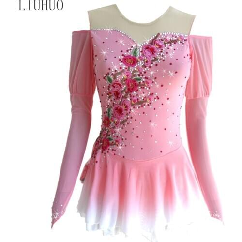 LIUHUO Ice Skating Dress Girls Pink Flowers ballroom dance dresses Ballet Performance Competition women Skating Dance Costumes