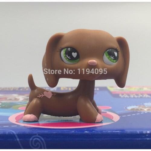 LPS CAT Dachshund Dog #556 Lovely Brown & Pink Valentine Green Heart Eyes Puppy Figure