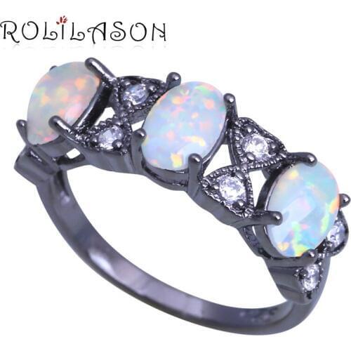ROLILASON New Arrivals White Crystal black gold color White Fire Opal Fashion Jewelry Rings USA Size #7.5#8.5#9.25 OR907