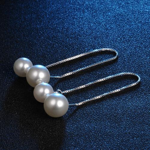 Charmhouse Pearl Earrings 925 Silver Double Pearl Long Ear Line Brincos Pendientes Fashion Jewelry Accessories Bijoux Gifts