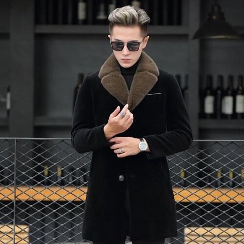 Alpaca wool winter wool coat mens down jacket mink lapel sheep shearing mid-length casual warm jacket