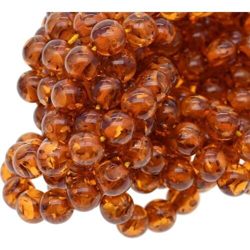 Synthesis Amber Round Charm Loose Beads Strand Jewelry Making 8mm Honeybrown
