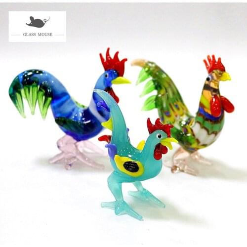 Mini Glass Rooster Figurines Cute Vivid Cock Colorful Small Animal Ornaments Gifts For Kids Room Tabletop Decoration Collection