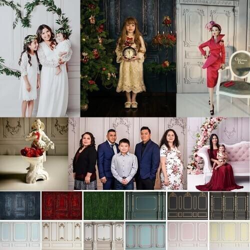 Dark Red Blue Retro Door Room Photography Backdrops for Family Kids Birthday Photocall Wedding Portrait Background Photostudio