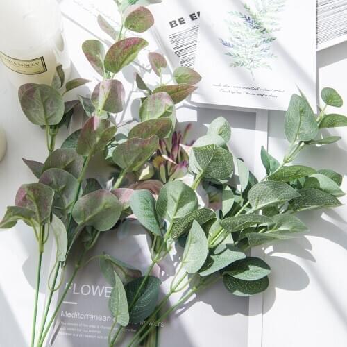 Artificial Leaves Branch Retro Green Silk Eucalyptus Leaf Vase for Home Decor Wedding Fake Plant Faux Fabric Foliage Room Flores
