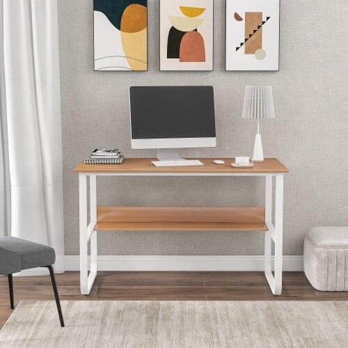 Desk, computer table with shelf, U-shaped office table for home office, PC table in wood color, 120x60x73cm (LxWxH)