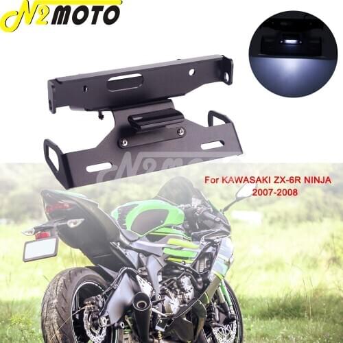 CNC LED Light Taillight License Plate Holder Support Registration Plate Number Frame Bracket For KAWASAKI ZX-6R NINJA 2007-2008