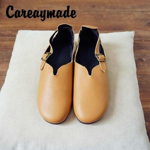 Careaymade-Handmade Genuine Leather Womens Soft Bottom Retro Artistic Shoes,Retro Literary style round Head Single Shoes