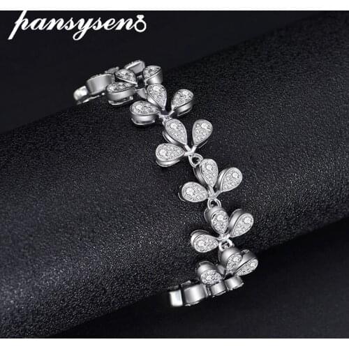 PANSYSEN Classic 100% 925 Sterling Silver Created Moissanite Diamond Gemstone Bangle Bracelets for Women Wedding Fine Jewelry