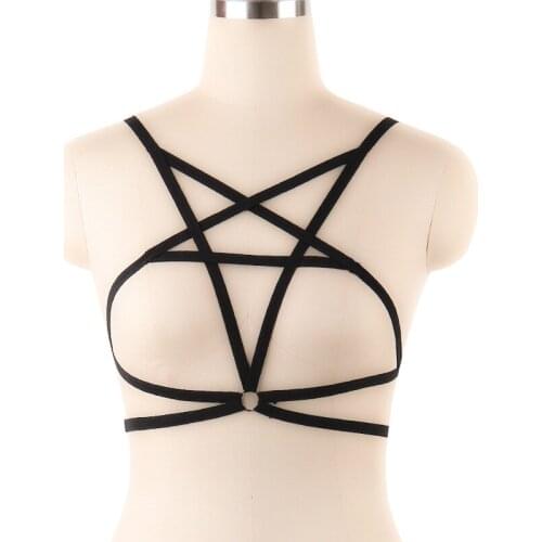 Lady Body Harness Elastic Pentagram Perspective Bra Bandage Erotic Temptation Bra Belt Sexy Hollow Adjustable Lingerie TK-ing