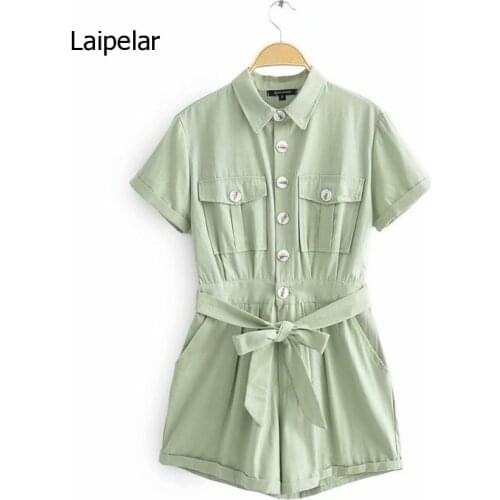 Green two-piece short-sleeved shirt shorts women loose casual summer jumpsuit women 2021 new belt suit