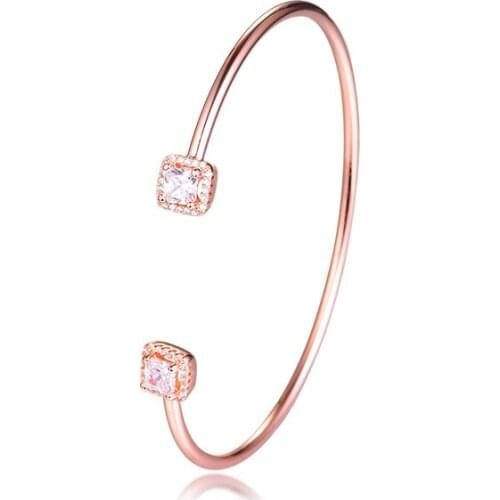 Square Sparking Open Bangle For Woman DIY Jewelry Making Sterling Silver Jewelry Beaded Chain Fashion Female Bracelets