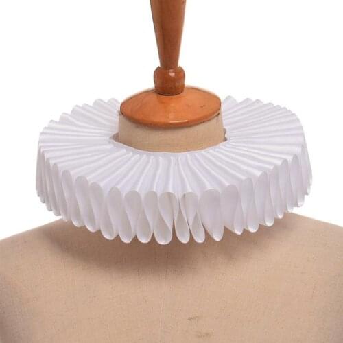Women Girls Victorian Renaissance Elizabethan Ruffled Neck Collar Satin Clown Cosplay Ruff Choker Halloween Party Stage Costume