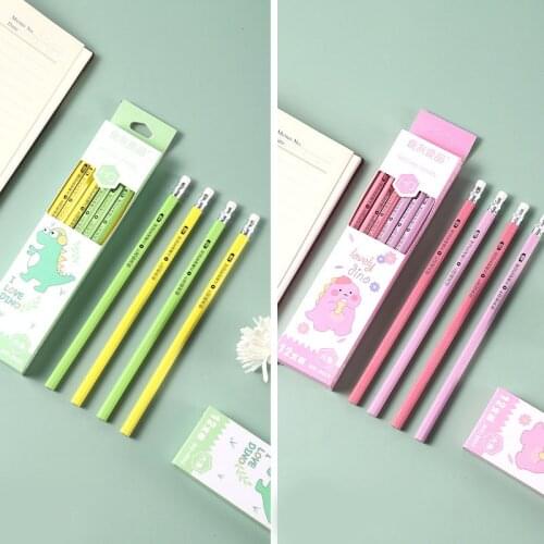12pc HexagonWooden Pencil With Eraser HB Cute Kawaii Cartoon Pencil School Office Stationery Cartoon Health Standard Pencil