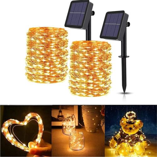200 LEDs Solar Copper String Lights IP65 RGB LED Christmas Fairy Lights Diode Festoon New Year Garland Outdoor Xmas Tree Garden