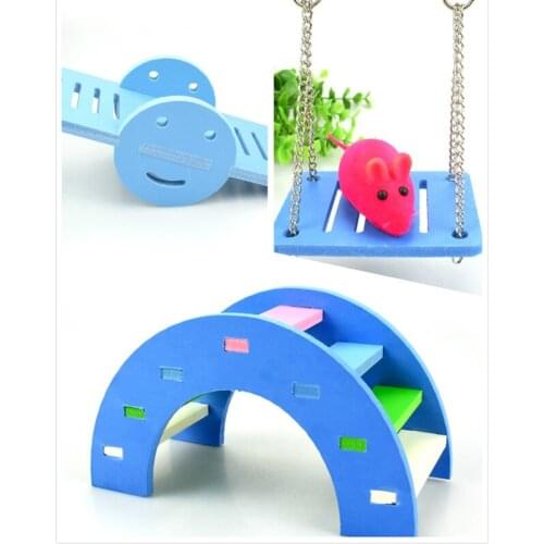 3pcs Pet Hamster Wooden Smiley Face Seesaw Toy Set Hamster Wooden Bridge Swing Seesaw Ladder Squirrel Pet Wooden Hammock Toys