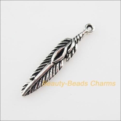 30 New Pendants Animal Feather Tibetan Silver Tone Charms 5x27mm