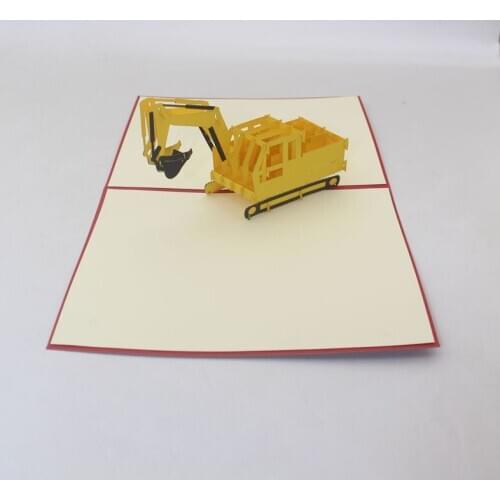 3D Laser Cut Handmade Yellow Excavator Shovel Paper Invitation Greeting Card Postcard Boy Birthday Party Bussiness Creative Gift