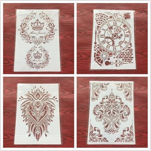 4pcs / set A4 Stencils Painting Coloring Embossing Scrapbook Album Decorative Template for walls mandala stencil