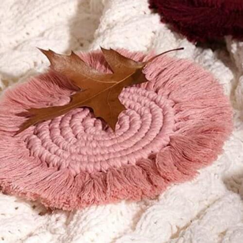 4PCS Boho Woven Coasters Macrame Table Pad Home Decor Placemat for Table Desk Coffee Drinks Kitchen Living Room