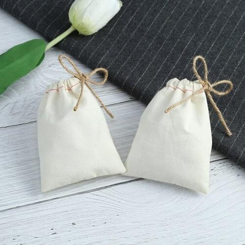 50pcs Yellow Cotton Jewelry Bag Jewelry Packing Small Pouches for Wedding Party Candy Bag Custom Logo Mariage Jewelry Organizer