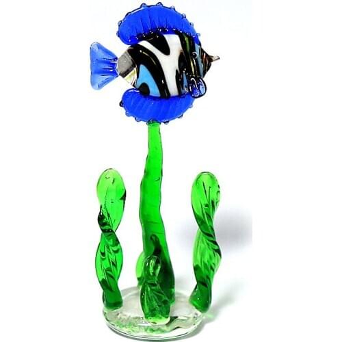 Handmade murano glass fish figurines on water plants Creative lampwork glass Sculpture ornament rare aquarium decor accessories
