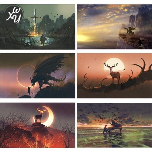 Dragon Diamond Painting Full Drill Anime Diamond Art Printed Cross Stitch Kits Cartoon Full Diamond Embroidery Fantasy for Decor