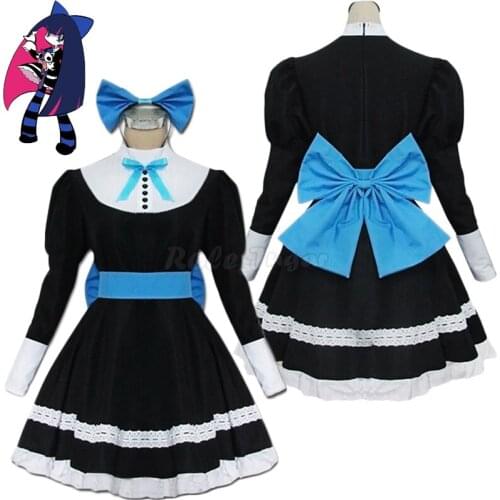 Anime Panty &Stocking with Garterbelt Cosplay Anarchy Stocking Costume Full Sets Wig Halloween Show Lolita Maid Dress C80M114