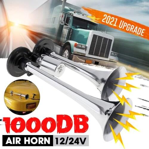 1000DB Car Air Horn Tweeter Electric Horn Double Tubes Air Horn Universal For Automobile Car Train Truck Motorcycle Super Loud